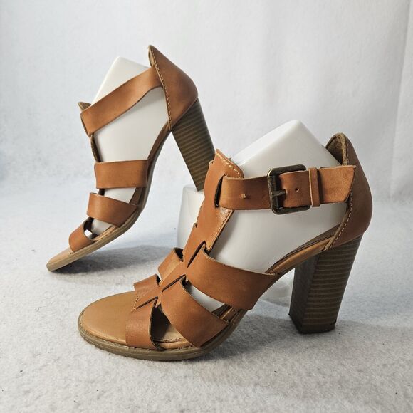 REPORT Sz 6.5 Brown Stacked Heel Gladiator Sandals "Rebecca" Chunk - Picture 2 of 7